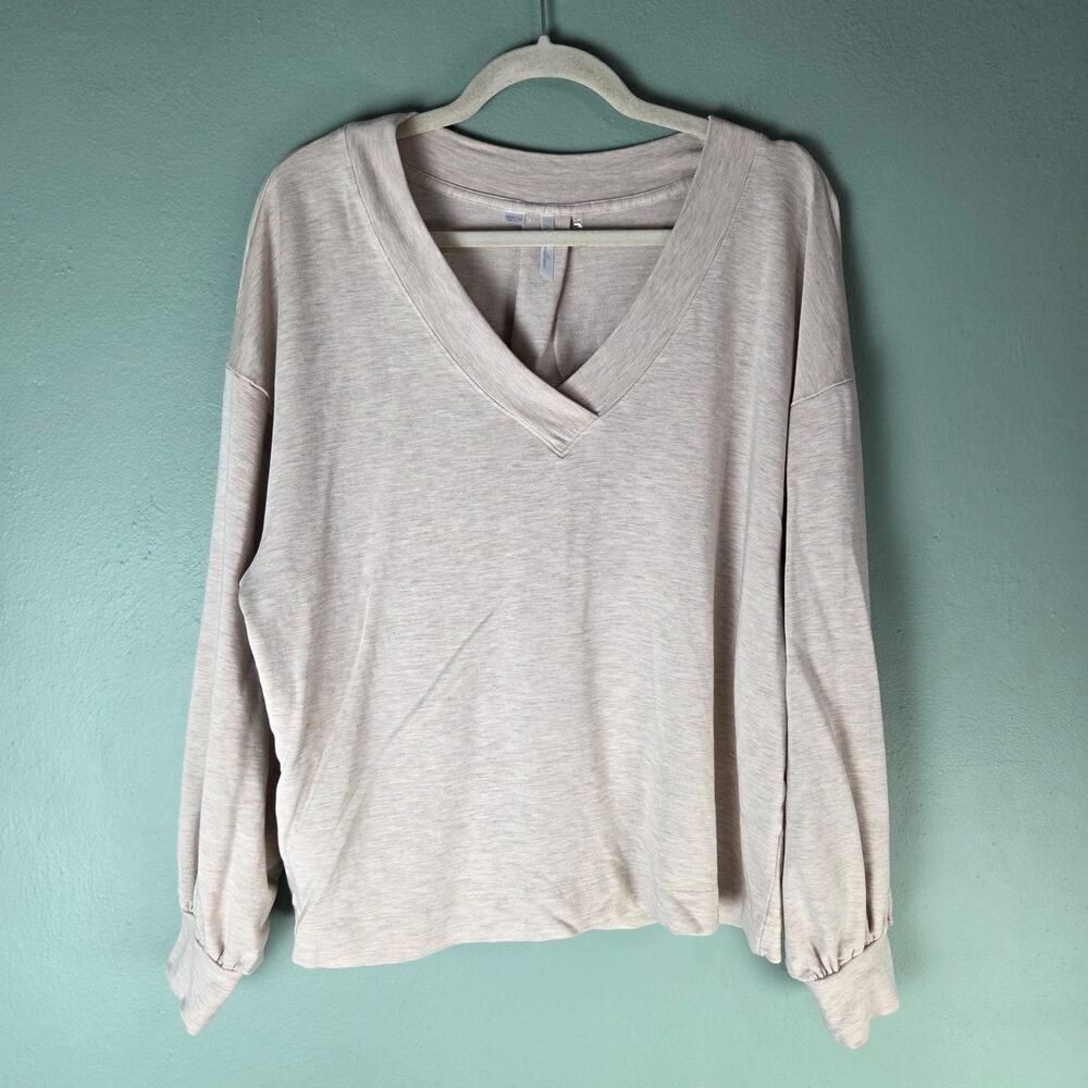 Travis Mathew Womens M Cloud Terry V Neck Top Heather Natural Cream Beige Golf